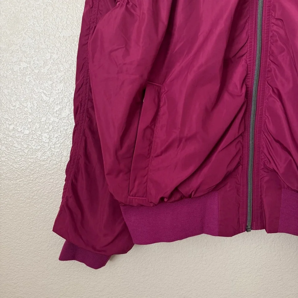 Athleta Jacket Womens Large Purple Jet Set Ruched Bomber Full Side Zip Athletic